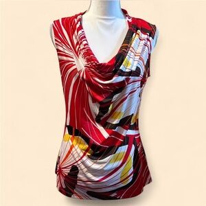 Worthington Red Abstract Cowl Neck Top